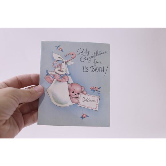 Pink Bear, Greeting Card, Pop-up, USED, Paper, Craft, Vintage, ~ 251016-WH 1379 - Picture 1 of 2